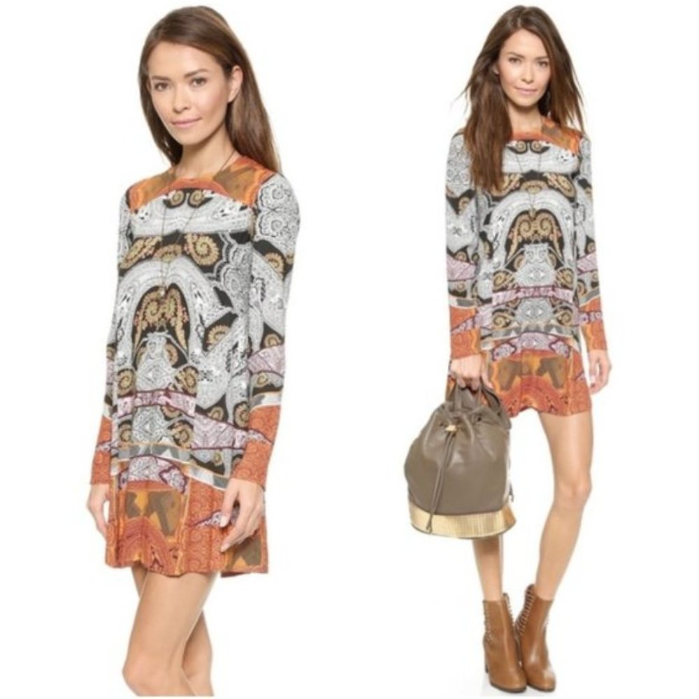 Twelfth Street by Cynthia Vincent Orange Black Boho Long Sleeve Dress SZ P